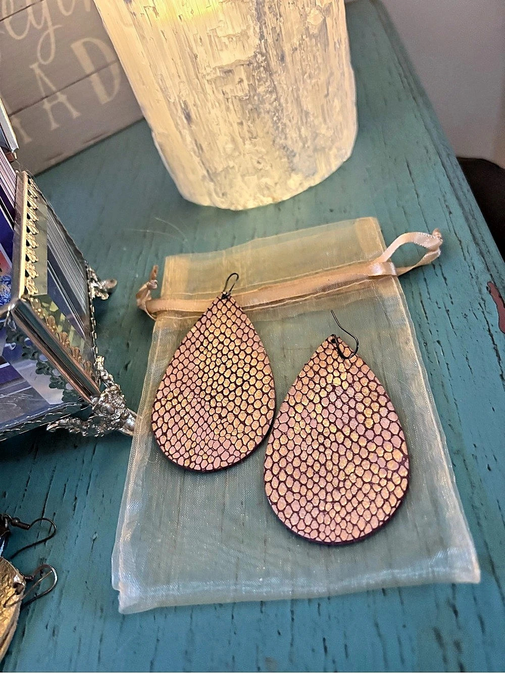 Pink & Black Geometric Drop Earrings - from Eleven10Leather - 3” inches